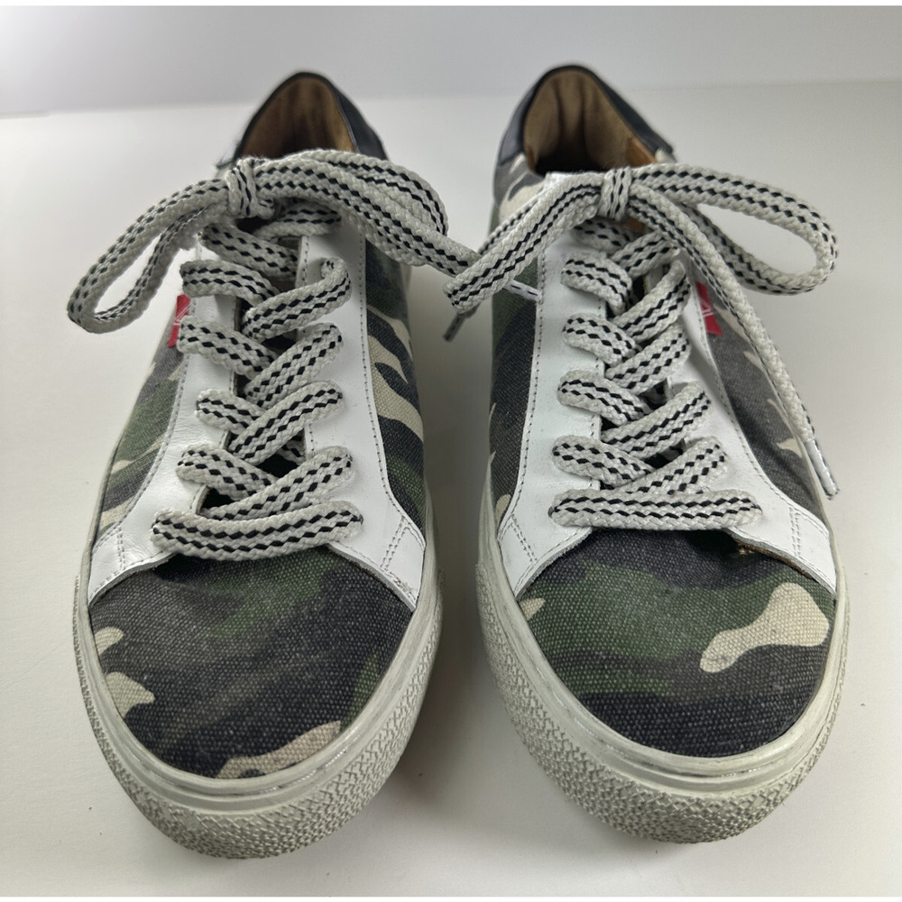Veronica Beard Sami Camo Canvas Lace-up Sneakers Leather Lining Shoes 39 US 8.5 - Picture 2 of 16